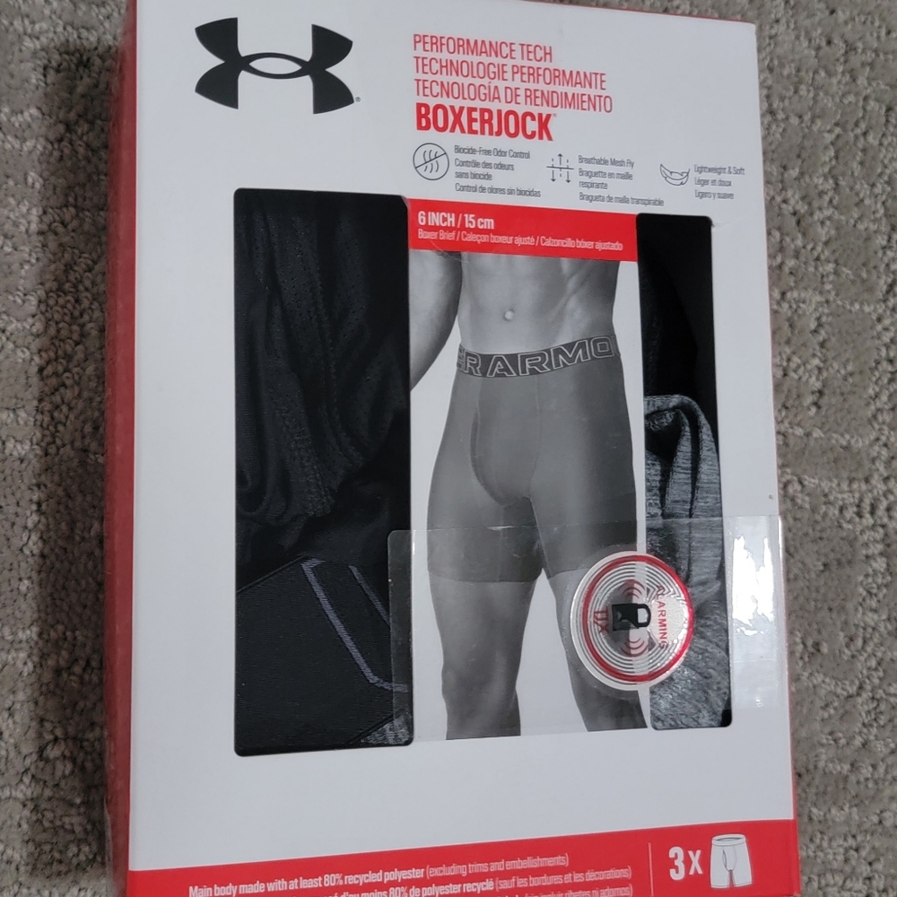 Under Armour Men's Black and Gray Boxerjock 3 Pack  Size mens medium